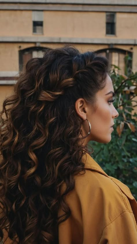 Great Curly Hairstyles, Wedding Curly Hairstyles Half Up, Half Up Half Down Long Curly Hair, Long Hair Curly Cut, Wedding Hairstyles For Long Curly Hair, Long Curly Updo Hairstyles, Messy Curls Long Hair, Hair Prom Curly, Soft Curly Hairstyles