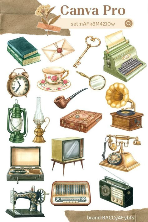 Vintage Design Elements, Elemen Canva Vintage, Canva Vintage Elements, Canva Elements Keyword Vintage, Canva Retro Elements, Vintage Canva Elements, Canva Scrapbooking, Elements On Canva, Canva Sets