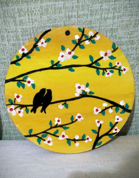 Wood Round Painting Ideas, Round Mdf Board Painting Ideas, Handpainted Coaster, Circle Canvas Painting Ideas, Paint On Wood, Acrylic Paint On Wood, Wall Painting Decor, Wood Painting Art, Mandala Art Lesson