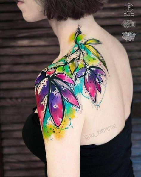 Large Floral Tattoo, Tattoo Large, Tattoo Colorful, Watercolor Tattoo Ideas, Pokemon Tattoos, Pokemon World, Colorful Tattoo, Watercolor Tattoos, Cute Little Tattoos