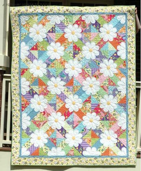 Blossoms is a full-color 10"-square-friendly pattern that will brighten any room. Finished size: 64-1/2" x 82-1/2" Get the quilt pattern here Sarah Fielke Colchas Quilting, Colorful Quilt, Flower Quilts, Jelly Rolls, Cute Quilts, Pretty Quilt, Flower Quilt, Personalized Quilt, Quilting For Beginners