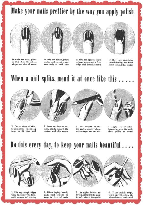 1960s Nails Manicures, Vintage Beauty Tips, 1950s Nails, Vintage Manicure, Retro Lifestyle, 1940's Fashion, Retro Makeup, Vintage Nails, Retro Beauty