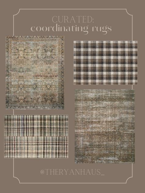 Coordinate Rugs Open Floor Plan, Coordinating Area Rugs Open Concept, Complimentary Rugs, Rugs That Compliment Each Other, Coordinating Rugs Open Floor Plan, Rug Pairings, Moody Living Room, Plaid Rug, Area Room Rugs