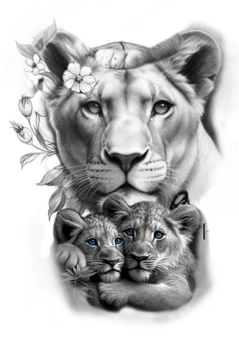 Lioness And Cub Tattoo, Lioness Tattoo Design, Female Lion Tattoo, Lioness And Cubs, Cubs Tattoo, Unique Butterfly Tattoos, Lioness Tattoo, Lion Tattoo Sleeves, Animal Tattoo Ideas