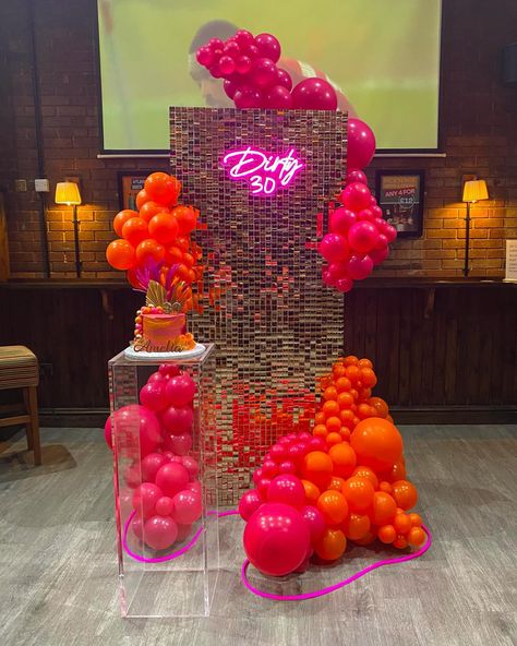 Introducing our Mini Sequin Wall Backdrop! ✨🩷🧡 . Designed for smaller venues 🎉 Our all-inclusive packages feature the Mini Sequin Wall, vibrant neon sign and ropes, balloon garlands and an acrylic cake plinth. . Reach out via info@momentseventhire.com or 07494275899 to turn your vision into reality! 💖 . . . . . #partydecorlondon #minisequinwall #partybackdrop #partydecorpackages #pinkandorangeballoons Sequin Wall With Balloons, Shimmer Wall With Balloons, Cake Plinth, Sequin Wall Backdrop, Cake Backdrop, Cake Backdrops, 30th Birthday Ideas For Women, Shimmer Wall Backdrop, 25th Bday