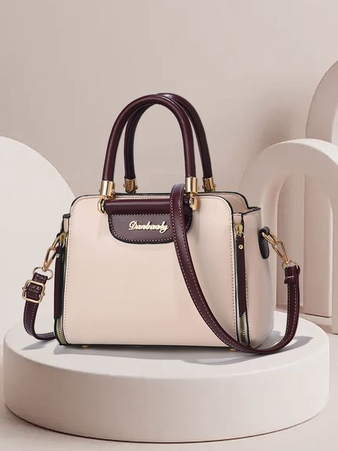 Khaki Elegant Collar  PU Leather Letter,Plain Square Bag Embellished   Women Bags Ladies Hand Bags Fashion, Side Purse, Side Bags For Women, Classy Purses, Spring Purses, Hot Handbags, Hand Bags For Women, Trendy Purses, Everyday Handbag