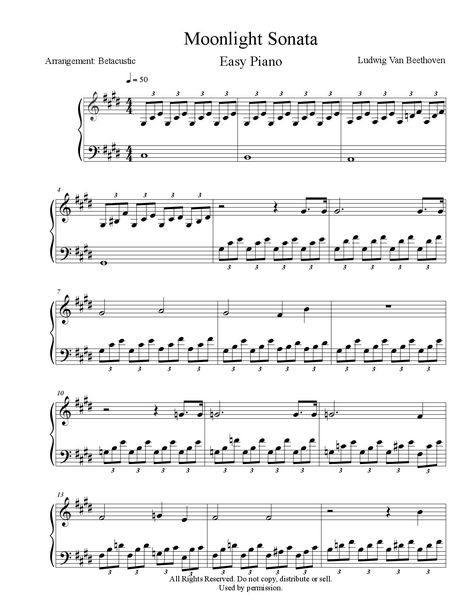 Moonlight Sonata - Beethoven 1st Movement (EASY Sheet Music) Moonlight Beethoven, Moonlight Sonata Sheet Music, Easy Sheet Music, Moonlight Sonata, Easy Piano Sheet Music, Learn Piano, Easy Piano, Piano Sheet, Music Lessons