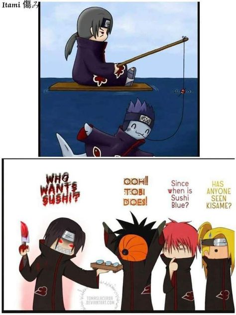 Naruto And Akatsuki, Funny Akatsuki, Naruto Jokes, Itachi Kisame, Deidara Sasori, Naruto Funny Moments, Naruto Meme, Naruto Facts, Naruto Akatsuki Funny