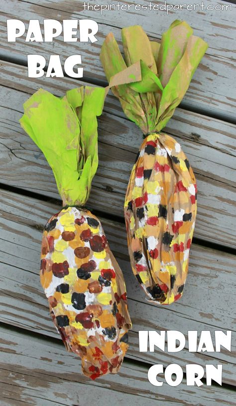 Brown paper bag crafts for the fall. These stuffed paper bag Indian corn, apple tree and scarecrow stuffed bag crafts for the kids are perfect for autumn Paper Bag Art, November Crafts, Paper Bag Crafts, Fun Fall Crafts, Fall Art Projects, Thanksgiving Preschool, Indian Corn, Farm Kids, Thanksgiving Art