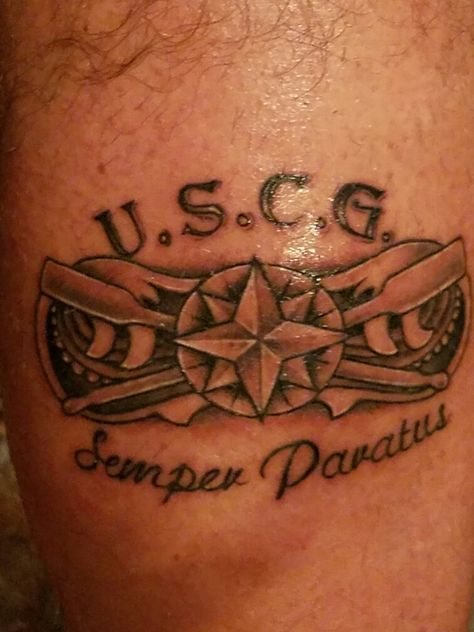 My USCG Tattoo Coast Guard Tattoo Ideas, Coast Guard Tattoo, Dog Tags Tattoo, Dad Memorial Tattoo, Coast Gaurd, Coast Guard Boats, Interesting Tattoos, Dad Tattoos, Memorial Tattoo