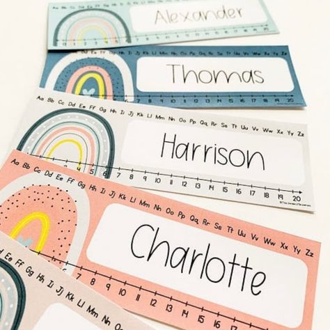 These boho rainbow classroom name tags will add some extra boho decor to your boho rainbow classroom theme. Check out my boho rainbow classroom decor to find neutral alphabet letters, boho style bulletin board ideas, and rainbow editable classroom posters! My boho rainbow classroom decor ideas will help transform your classroom into a fun and calming environment for you and your students. Preschool Classroom Themes, Teacher Jobs, Classroom Name Tags, Elementary Classroom Themes, Rainbow Classroom Decor, Head Teacher, Boho Rainbow Classroom, Calm Colors, Boho Classroom