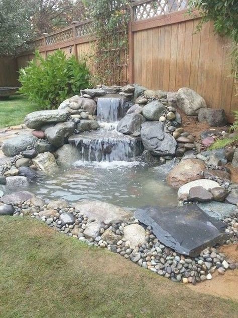 15 Backyard Pond Ideas Pond With Waterfall, Small Backyard Ponds, Diy Ponds Backyard, Kolam Air, Kolam Koi, Fish Pond Gardens, Backyard Pond, Garden Pond Design, Outdoor Ponds