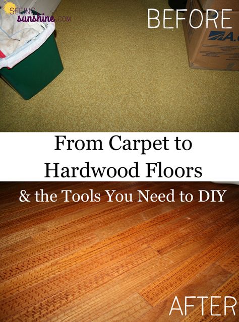 From Carpet to Hardwood Floors & the Tools You Need to DIY | Seeing Sunshine Ripping Up Carpet, Diy Hardwood Floors, Nature Inspired Bedroom, Carpet Diy, Hardwood Bedroom Floors, Diy Wood Floors, Restore Wood, Hardwood Floor Colors, Property Renovation