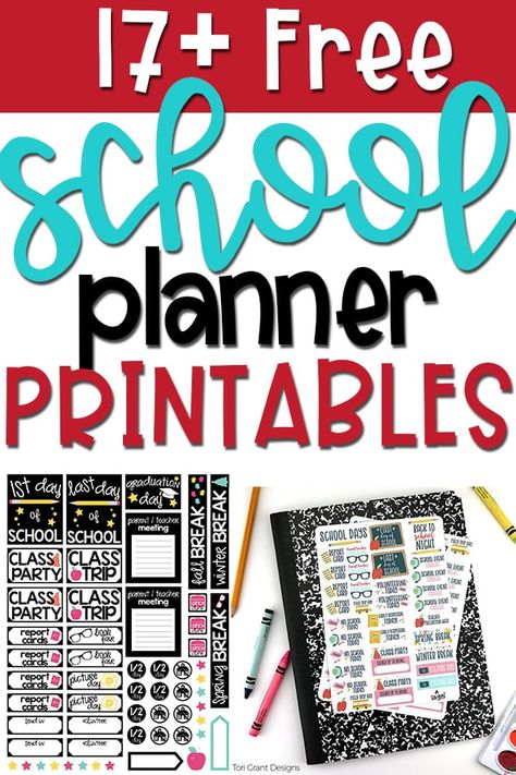 Over 17 free school planner printables. Download free school planner stickers and accessories. Great for back to school and for all year long. #plannerlover #planneraddict #backtoschool Happy Planner Teacher Printables, Free School Planner Printables, Free School Planner, School Planner Printables, Free Back To School Printables, School Planner Stickers, Organization Papers, Back To School Planner, Back To School Printables