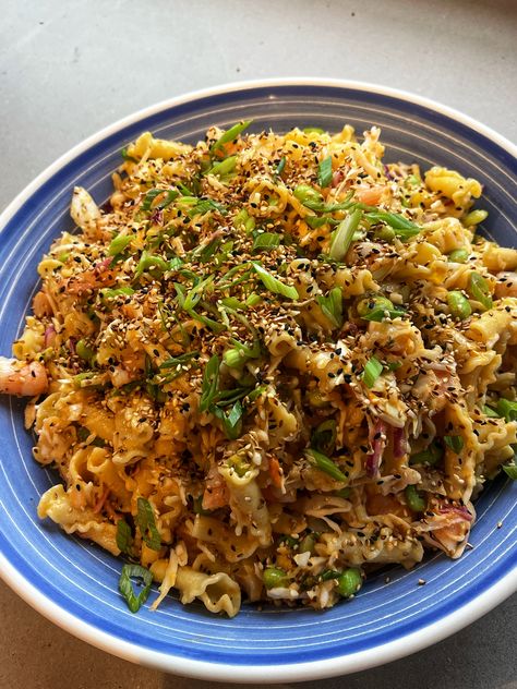 Main Course Campanelle Salad with Shrimp, Cabbage, and Carrot-Ginger Dressing - CI | Test Recipes Shrimp Cabbage, Carrot Ginger Dressing, Salad With Shrimp, Kitchen Logo, Ginger Dressing, Carrot And Ginger, Cooks Illustrated, Shrimp Salad, Americas Test Kitchen