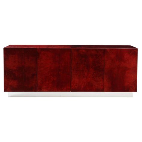 Check out this item from 1stdibs! Aldo Tura Blood Red Goatskin Cabinet, Chrome Plinth Base, Italy, 1960: https://www.1stdibs.com/id-f_30432012 Modernist Furniture, Hudson Homes, The Dye, Green Street, Blood Red, Parchment Paper, Minimalist Aesthetic, Glass Shelves, Mid Century Design