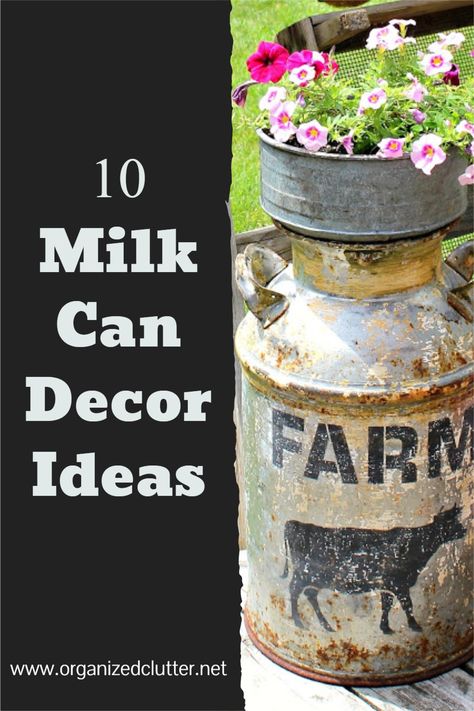 Milk Can Makeover Ideas, Decorating With Old Milk Cans, Decorate Milk Cans, Decorating A Milk Can, Milk Can Repurposed, Milk Can Projects, Painting Old Milk Cans, Milk Can Decor Outdoor Farmhouse, Milk Can Mailbox Ideas