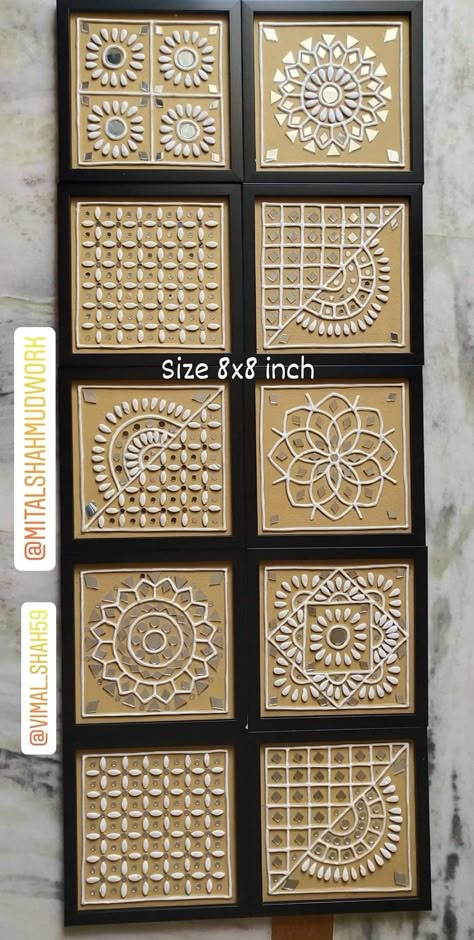 Mdf Projects Diy, Limpan Art Designs, Mud Work Art, Lippan Art Square Design Easy, Lippon Art Designs On Wall, Clay And Mirror Craft, Lippan Art On Rectangle Board, Lip Pan Art, Lipon Work