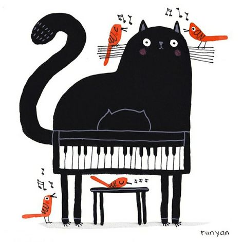 Piano Illustration, Terry Runyan, Music Illustration, Art Calendar, Cat 2, Cats Illustration, Cat Colors, Cute Birds, Small Art