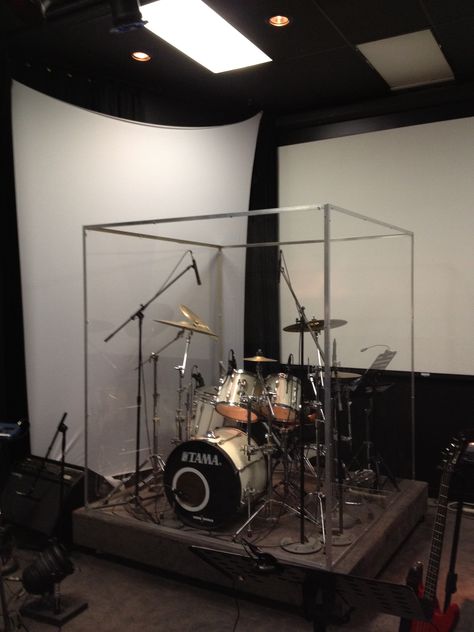 Drum Booth, Music Room Ideas, Drum Cage, Drums Studio, Diy Drums, Drum Room, Home Studio Ideas, Church Interior Design, Recording Studio Design