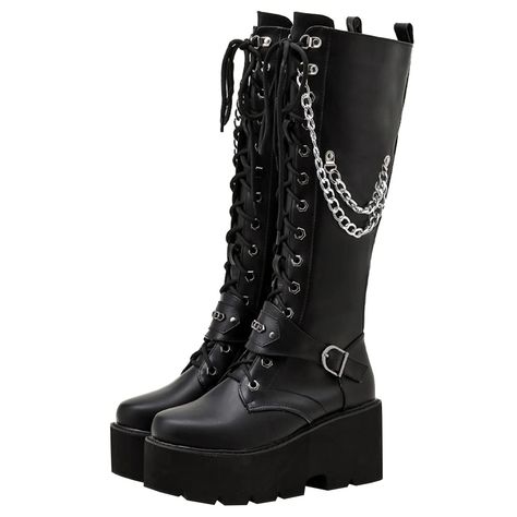 Motorcycle Boots Women, Combat Boots Heels, Goth Platform Boots, Goth Platforms, Knee High Combat Boots, Grunge Shoes, Cool Autumn, Gothic Boots, Women's Motorcycle Boots