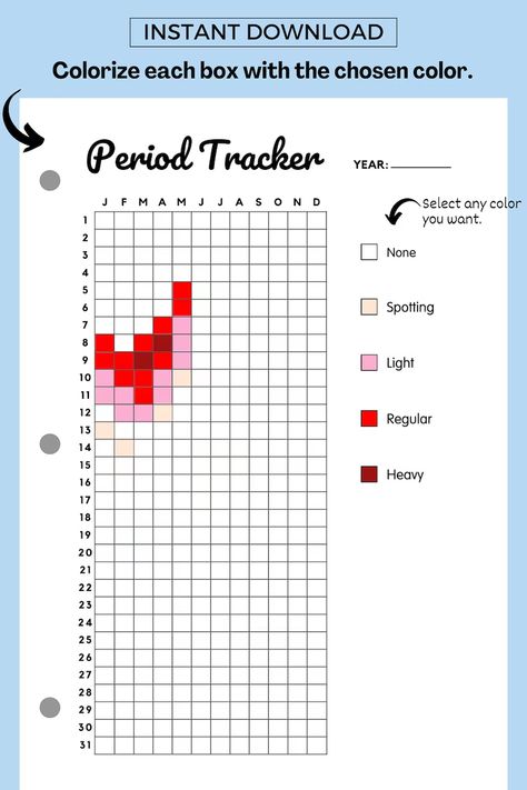 Period Tracker Printable, Period Journal, Symptom Tracker Journal, Health Tracker, A5 Planner Inserts, Mood Tracker, Year in Pixels - Etsy Mood Tracker Year, Journal Health Tracker, Period Tracker Printable, Period Journal, Symptom Tracker Printable, Period Tracking, Period Calendar, Year In Pixels, Tracker Ideas