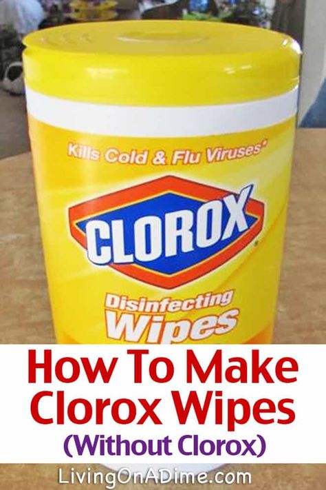 If you love Clorox disinfecting wipes, this Homemade Clorox Wipes recipe makes a handy, inexpensive alternative to quickly disinfect that works just as well and costs a lot less. Disinfecting Wipes Container, Homemade Clorox Wipes, Homemade Disinfecting Wipes, Do It On A Dime, Diy Cleaning Wipes, Wipes Diy, Homemade Bleach, Fire Crafts, Clorox Wipes