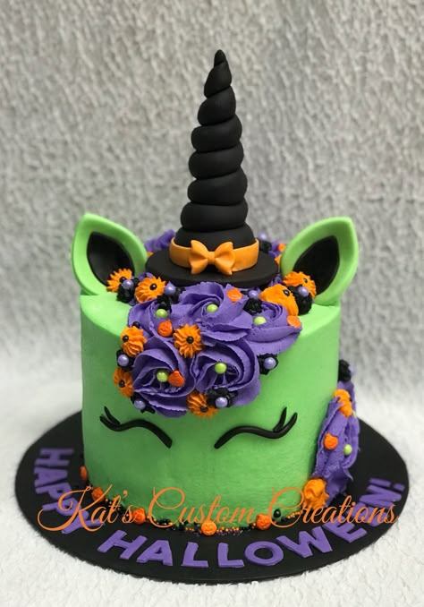 Unicorn Witch Halloween Cake!!! Halloween Torte, Halloween Birthday Cakes, Halloween Cake Decorating, Birthday Cake Pictures, Unicorn Halloween, Halloween Baking, Fall Cakes, Halloween Cake, Cake Pictures