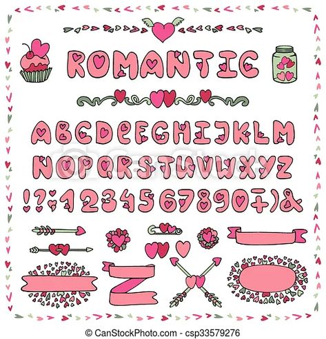 Romantic Alphabet, Fonts To Draw, Doodle Art Name, Wedding Postcards, Chalkboard Fonts, Doodle Font, Doodle Art Letters, Valentine Font, Romantic Fonts