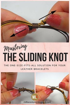 Master the sliding knot for leather bracelets and you don't need to add a clasp! Tie A Bracelet, Sliding Knot Bracelet, Board Room, Leather Cord Bracelets, Bijoux Fil Aluminium, Jewerly Making, Jewelry Knots, Jewelry Techniques, Sliding Knot