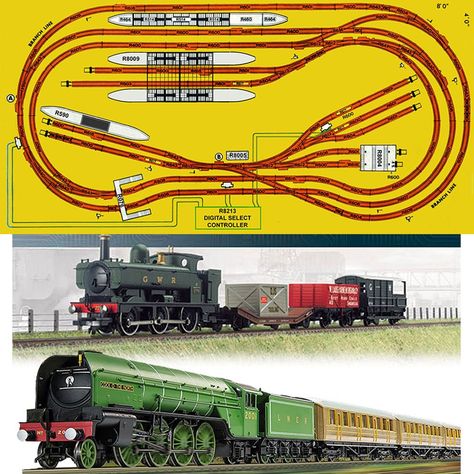 HORNBY Digital Train Set HL4 Big Layout Track for 8x4 Board - Train A: Amazon.co.uk: Toys & Games Wooden Train Track Layout, Micro Layout Train, L Shaped Model Train Layout, O Scale Train Layout Plans, N Scale Train Layout 4x8, Train Set, Train Layouts, Toys Games, Free Delivery