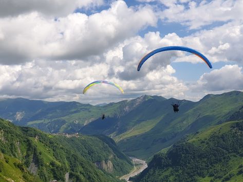 #paragliding #gudauri #mountains #georgia #summer #clouds #greenery Gudauri Georgia, Kazbegi Georgia, Georgia Summer, Summer Clouds, Georgia Country, Georgia, Hiking, Natural Landmarks, History