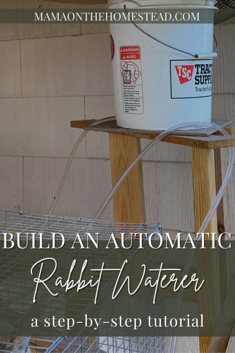 Make a low-maintenance, DIY, gravity-fed water system for rabbits. With ~$30 and an hour you can have this automatic system up and running! Rabbit Watering System, Rabbit Processing Station, Gravity Watering System, Pvc Rabbit Tractor, Automatic Rabbit Watering System, Rabbit Waterer, Automatic Pig Waterer, Gravity Fed Chicken Waterer, Gravity Feeder