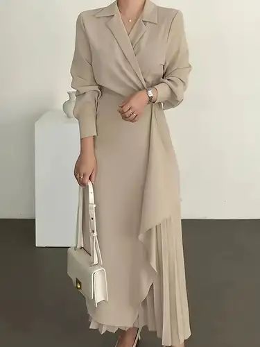 Elegant Shirt Dress, Retro Suits, Dirndl Outfit, Streetwear Shirts, Plain Dress, Dress Sleeve Styles, Mini Robes, Suit Dress, Women Long Sleeve Dress