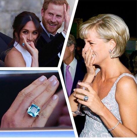 Meghan Markle pays touching tribute to Princess Diana by wearing ring Estilo Meghan Markle, Princess Diana Ring, Princ Harry, Emerald Cut Aquamarine Ring, Prince Harry Et Meghan, Diana Ring, Royal Rings, Prins Harry, Princess Meghan