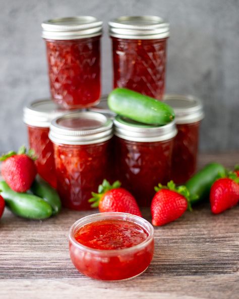 Strawberry Jalapeño Jam - Bacon & Vodka Jam Vs Jelly, Strawberry Jalapeno Jam, Bacon Vodka, Strawberry Huller, Jalapeno Jam, Apple Jelly, A Charcuterie Board, Sweet Heat, Pepper Jelly