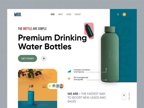 Water Bottle Company - MGO by M Haque on Dribbble Water Bottle Website Design, Water Bottle Graphic Design, Eco Friendly Bottle, Website Banner Design, Water Bottle Gift, Drinking Water Bottle, Website Ideas, Aluminum Bottle, Ux Design Inspiration