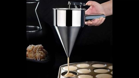 Kitchen Tool Stainless Steel Durable Practical Home Heat Resistant Batter Dispenser Pastry Funnel Waffle Cupcakes, Pancake Dispenser, Batter Dispenser, Octopus Balls, Pancake Batter Dispenser, How To Make Crepe, Pancake Maker, Perfect Pancakes, Fish Ball