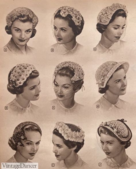 Style Hair With Hat, 50s Style Hair, Hair With Hat, Hat Veil, 1950s Hats, Evening Hat, 1950s Hat, 1940s Hats, Popular Hats