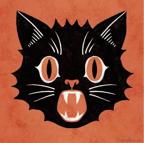 Vintage Halloween Cat Art, Vintage Jackolantern Art, Black Cat Halloween Drawing, Vintage Halloween Cat Illustration, Vintage Halloween Cat Tattoo, Retro Halloween Illustration, Vintage Black Cat Illustration, Vintage Halloween Drawings, Vintage Halloween Design