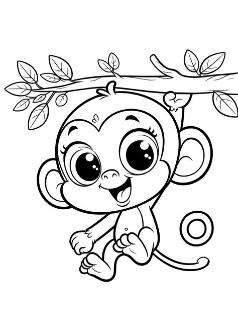 Playful Monkey - Free Coloring Page Kids Coloring Sheets Free Printables, Monkey Coloring Pages Free Printable, Colouring Pictures For Kids, Monkeys Cartoon, Monkey Outline, Free Colouring Pages, Monkey Hanging, Monkey Coloring Pages, Monkey Drawing