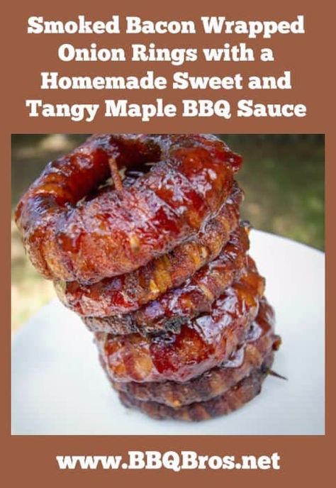 Onion Snacks, Bacon Wrapped Onion Rings, Bacon Wrapped Onion, Burger Board, Bbq Foods, Pellet Smoker Recipes, Onion Rings Recipe, Smoker Cooking, Grilling Sides