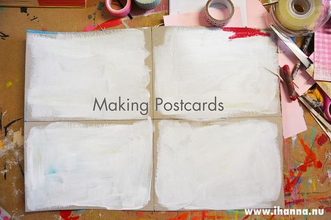 How To Make Post Cards, Art Postcards Ideas, How To Make Postcards, Mixed Media Postcards, Diy Postcard Ideas, Postcard Art Ideas, Traveling Postcards, Homemade Postcards, Making Postcards