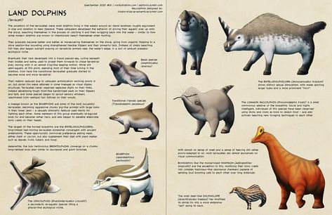 Land dolphins | Speculative Evolution Wiki | Fandom Speculative Biology, Speculative Evolution, Creature Drawings, Alien Creatures, Prehistoric Creatures, Prehistoric Animals, Weird Creatures, Creature Concept Art, Creature Concept