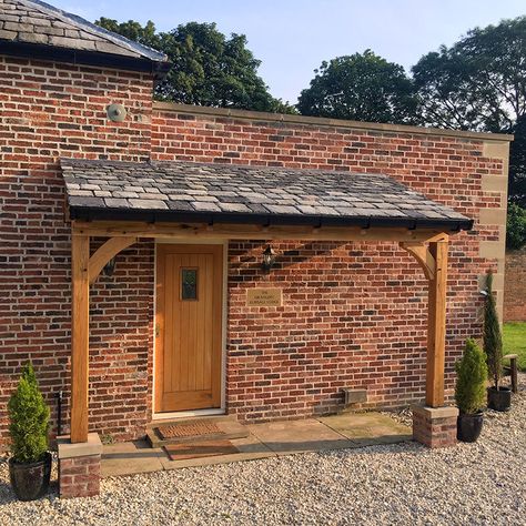 Lean To Porch, Front Door Pergola, Oak Projects, Oak Porch, Country Front Door, Timber Frame Porch, Pitch Roof, Glass Porch, House Awnings