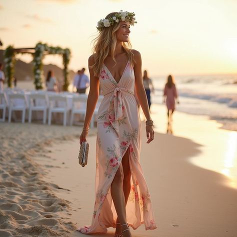 Dress Code: Beach Wedding Guest Outfits That Steal the Show Beach Celebration, Beach Wedding Outfit, Beach Formal, Beach Wedding Guest, Tropical Print Shirt, Beach Wedding Attire, Wedding Guest Outfits, Beach Wedding Guests, Formal Wedding Guests