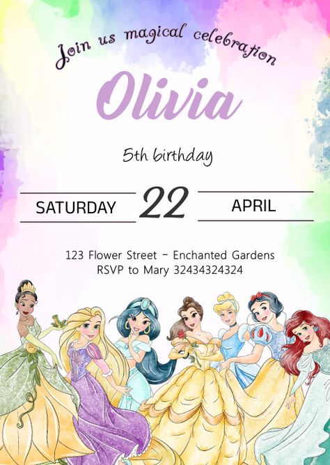 Disney Invitations Birthday, Princess Birthday Invitations Templates, Disney Princess Invitations, Monster Jam Birthday, Restaurant Business Plan, Princess Birthday Invitations, Princess Invitations, Disney Invitations, Promotional Flyers