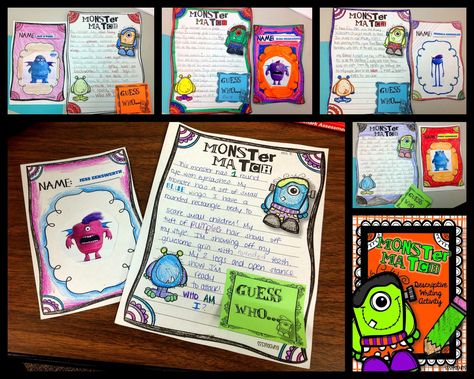 Descriptive Writing - Monster Match                                                                                                                                                                                 More Halloween Writing 3rd Grade, Descriptive Writing Ideas, Descriptive Writing Grade 2, Monster Descriptive Writing, Halloween Descriptive Writing, Monster Writing, Descriptive Writing Activities, Monster Classroom, Third Grade Writing