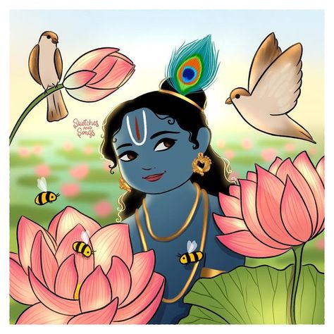 Krishna Sketching, Krishna Stories, Gods Painting, God Drawings, Vinayaka Chaturthi, Krishna Gif, Krishna Leela, Sky Art Painting, Color Drawing Art