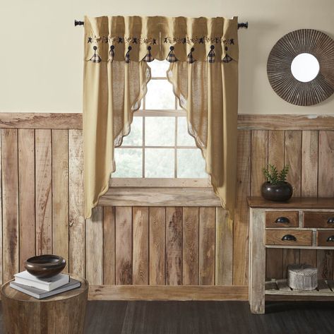 Country Primitives Pip Vinestar Scalloped Layered Prairie Short Panel Set of 2 63x36x18 #CountryLiving #Primitive #Farmhouse Window Swags, Swag Curtains, Vhc Brands, Cozy Living Spaces, Dining And Living Room, Room Ambiance, Beautiful Curtains, Cotton Curtains, Inspired Living